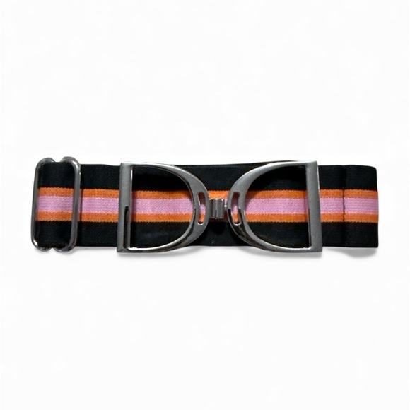 Luxequine Accessories - NWT Luxequine 1 1/2” Black Orange & Pink Striped Belt w/Silver Stirrup Buckle
